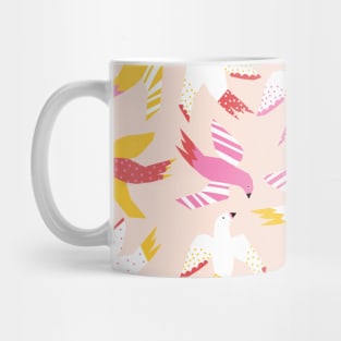 Cute Abstract Birds Pink Red Yellow Mug